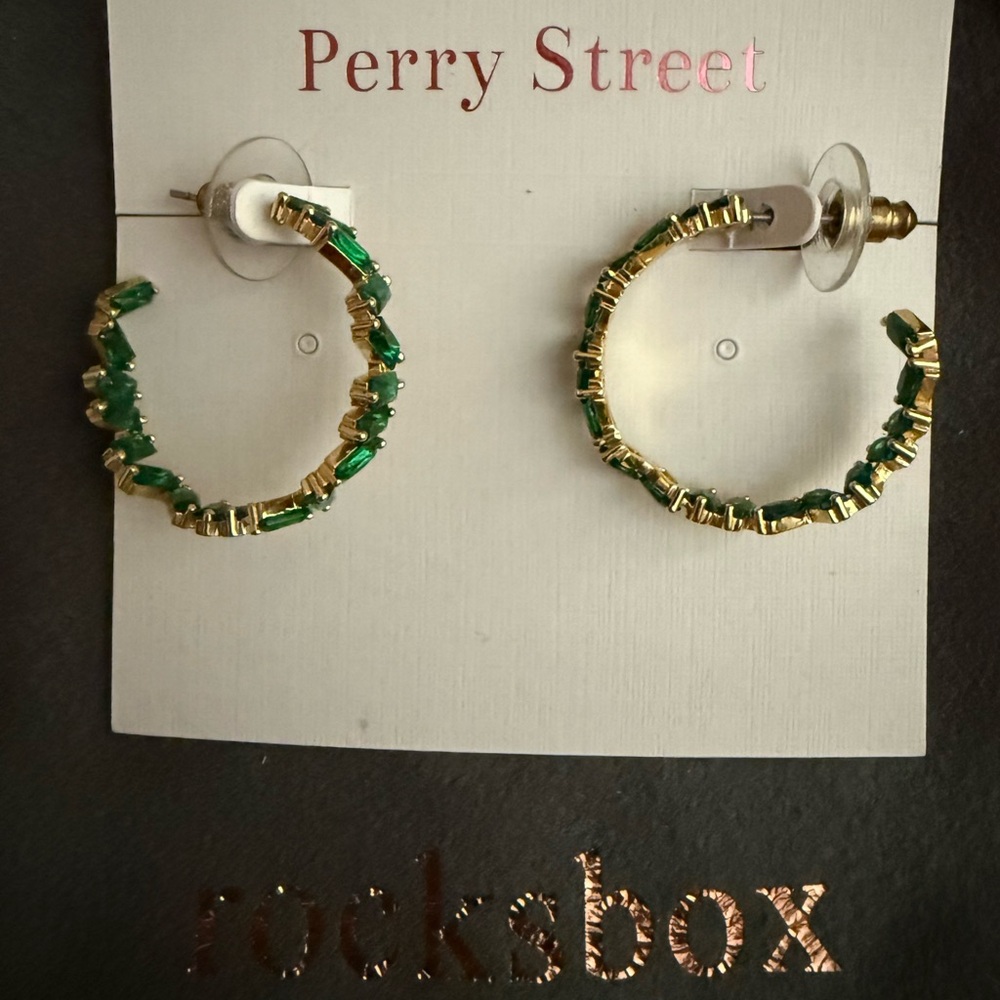Green and Gold Embellished Hoop Earrings
